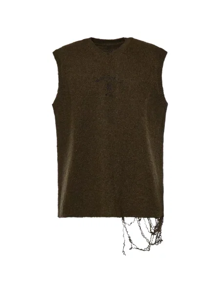 Pulover Mm6 Maison Margiela zdrențuiți cu decolteu în V verde