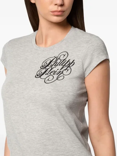 Tricou Philipp Plein cu broderie gri
