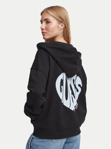 Guess Jeans dukserica na zakopčavanje sa kapuljačom ženska crna