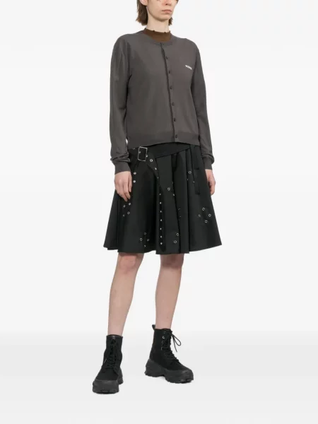 Lung cardigan We11done cu decolteu rotund gri