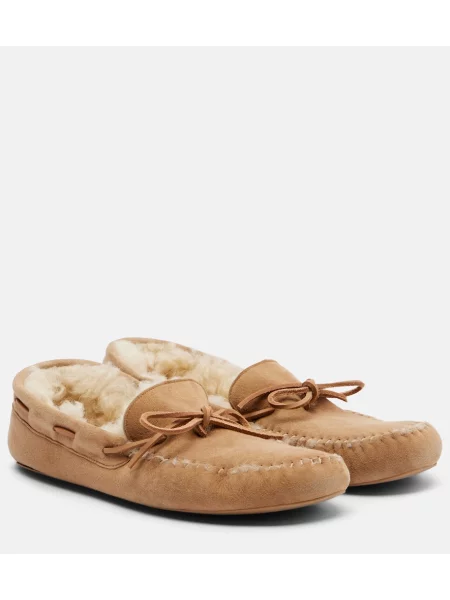Pantofi loafer The Row din piele de căprioară bej