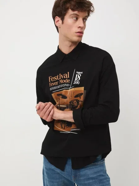 Тениска с дълъг ръкав Medicine с принт черно