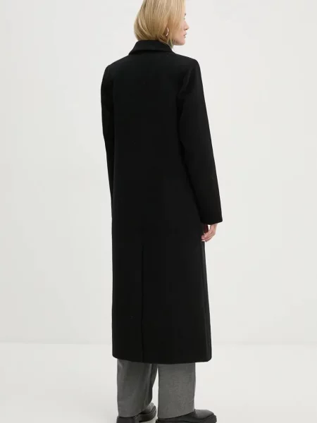 Вовняне пальто Samsoe Samsoe перехідний двобортний чорний