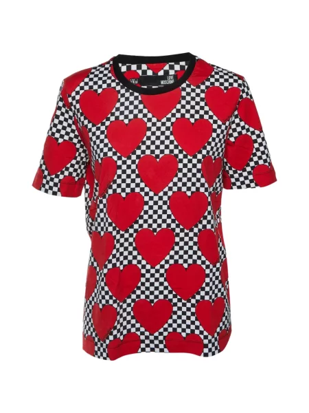 Tricou Love Moschino în carouri cu imagine roșu