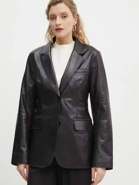 Stand Studio marynarka skórzana Mina jednorzędowa gładka czarny