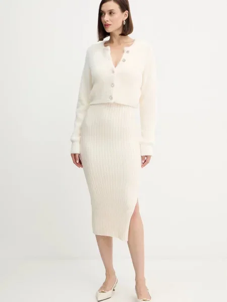 Morgan rochie și cardigan midi mulată RMORILO bej