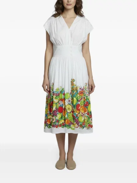 Rochie midi Boutique Moschino cu imagine cu decolteu în V alb