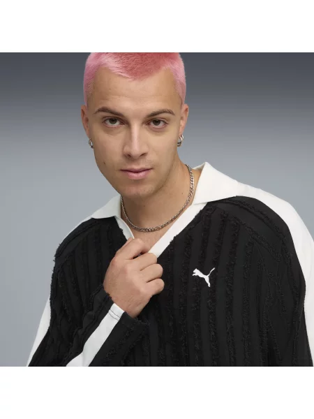 PUMA koszulka polo T7 o luźnym kroju z długim rękawem Odzież S czarny