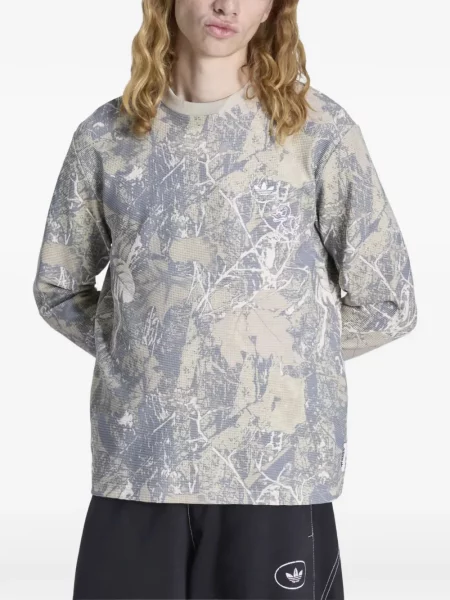 Grafický plátěné tričko Adidas s kulatým výstřihem šedé