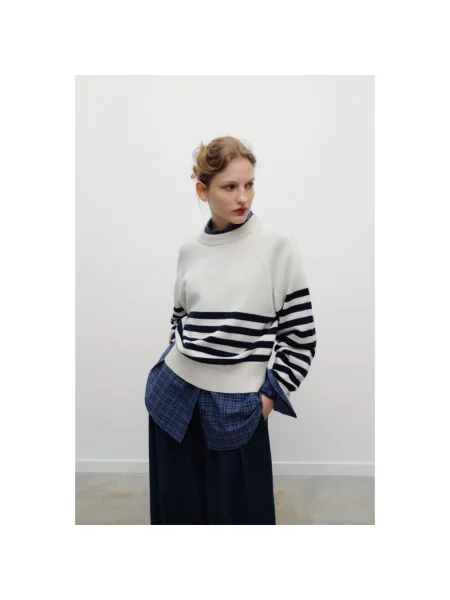 Sweter The New Society wełniany w paski biały