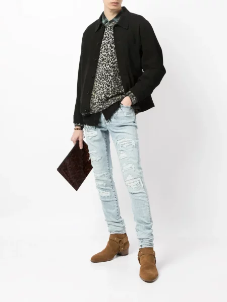 Skinny jeansy skinny Amiri z przetarciami niebieskie