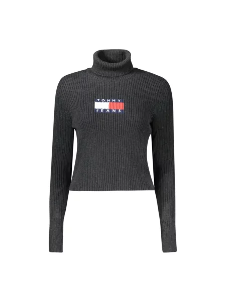 Tommy Jeans sweter z domieszką wełny szary z golfem czarny