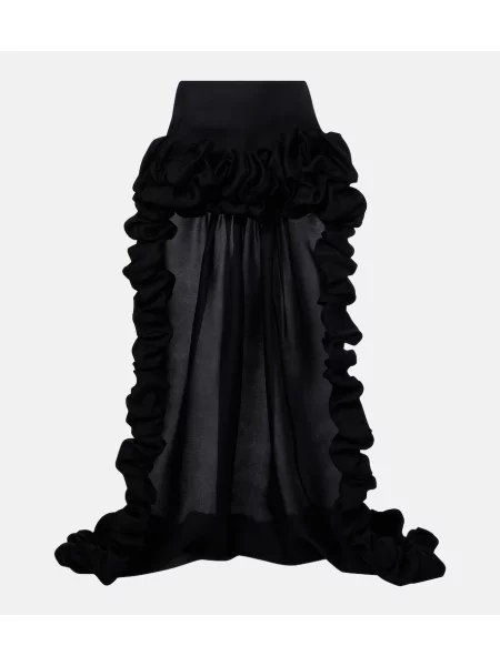 Fustă Saint Laurent de mătase cu volane asimetrică negru