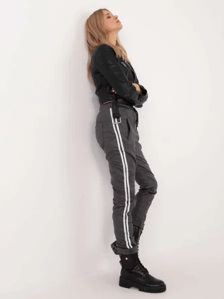 Usnjene hlače Fashionhunters s črtami siva