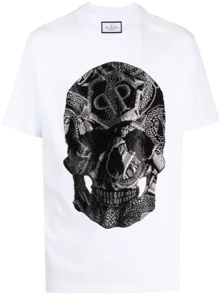 Tricou Philipp Plein cu model piele de șarpe alb