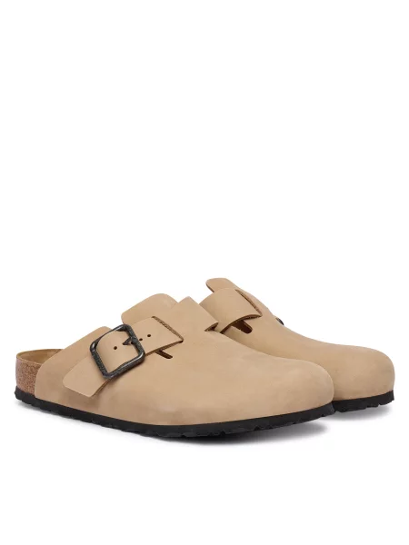 Шлепанцы Birkenstock с пряжкой бежевые