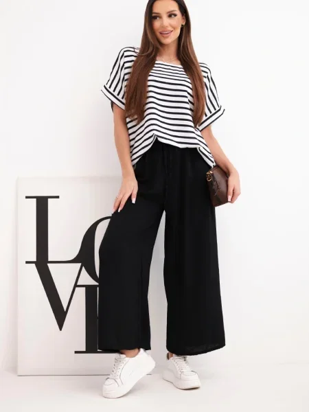 Bluză Kesi Włoski cu dungi cu picior lat negru