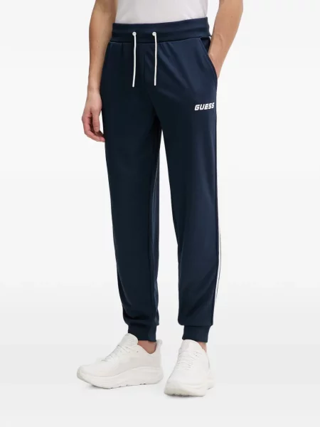 Pantaloni Guess cu dungi cu imagine alergare albastru