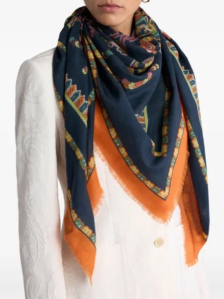 Fular Etro cu model floral albastru