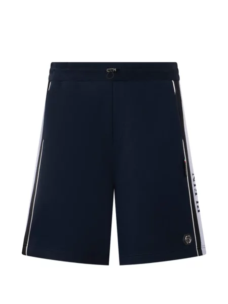 Pantaloni scurți Philipp Plein din fleece cu dungi cu autograf albastru