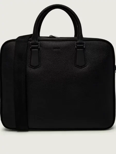 BOSS geantă de laptop pentru bărbați din piele New Crosstown_Doc negru