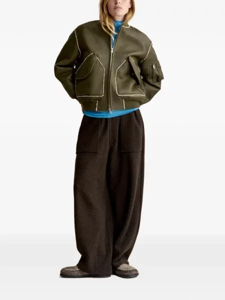Geacă bomber Maison Kitsune din piele de oaie verde