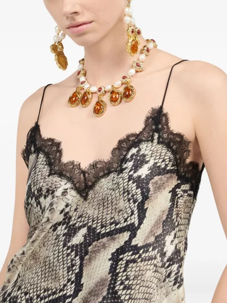 Top Roberto Cavalli cu imagine din dantelă cu model piele de șarpe gri