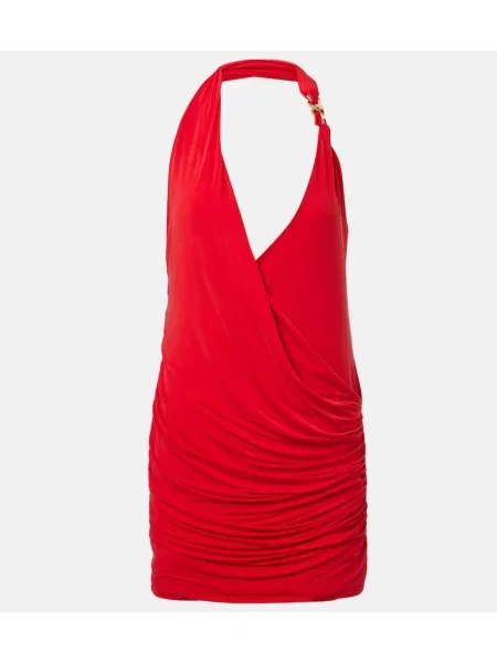 Rochie Balmain din jerseu drapată cu gât halter roșu