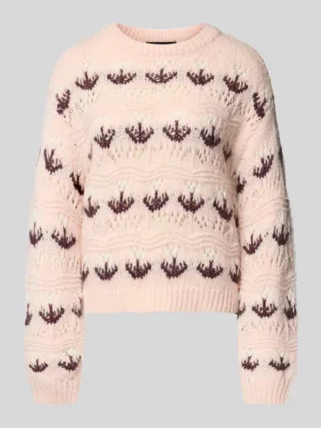 Sweter z dzianiny o kroju regular fit z ażurowym wzorem model ‘IDELLE’ Vero Moda różowy
