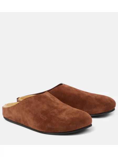 Papuci tip mules The Row din piele de căprioară maro