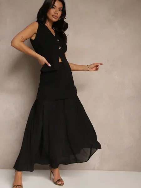 Elegancki Komplet Kamizelka i Rozkloszowana Spódnica Werani czarny