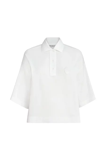 Polo Brunello Cucinelli stretch alb