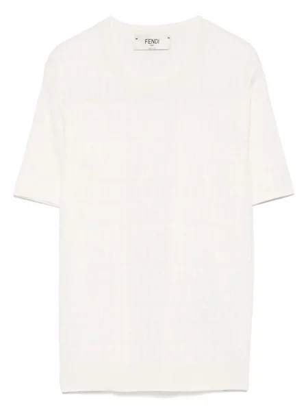 Tricou Fendi din jacard alb