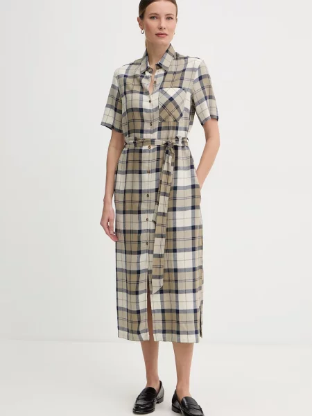 Barbour sukienka z lnem Fern zielona