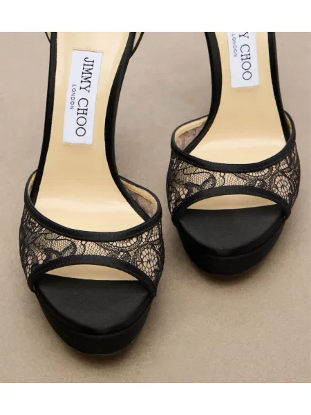 Čipkované sandále Jimmy Choo na platforme čierna