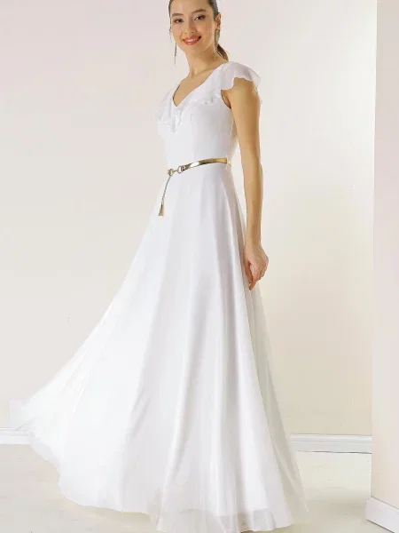 Gulerat rochie By Saygı din șifon cu volane alb
