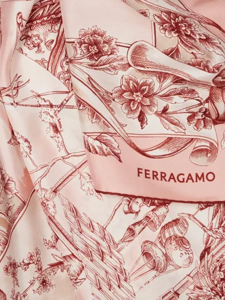 Fular Ferragamo de mătase cu imagine roz