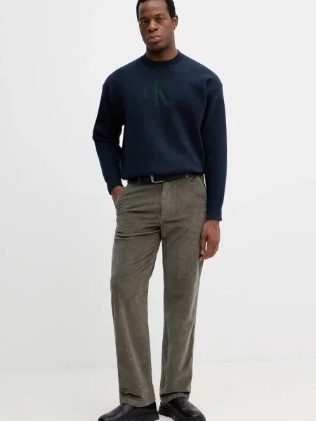 Calvin Klein Jeans Hlače iz rebrastega žameta zelena
