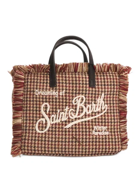 Geantă shopper Mc2 Saint Barth cu franjuri cu model pepito maro