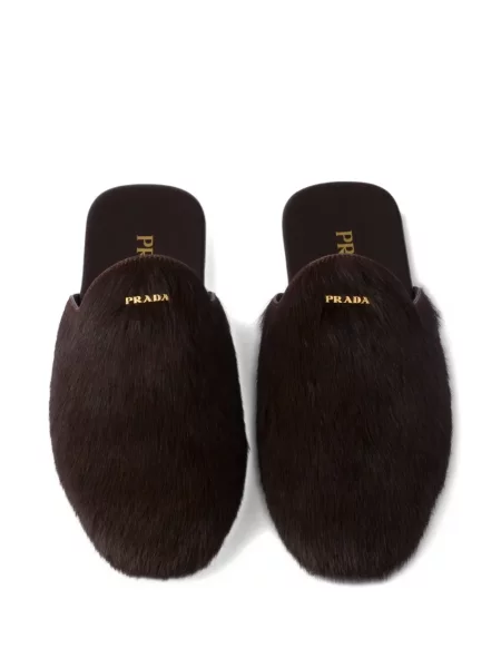 Papuci tip mules Prada din piele maro