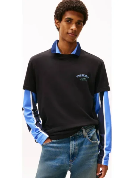 Tommy Jeans tricou din cu imprimeu negru