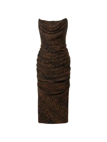 Rochie midi Carolina Herrera cu imagine cu model leopard drapată maro