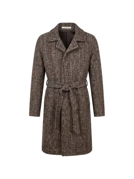Cu centură palton Tagliatore cu model herringbone maro