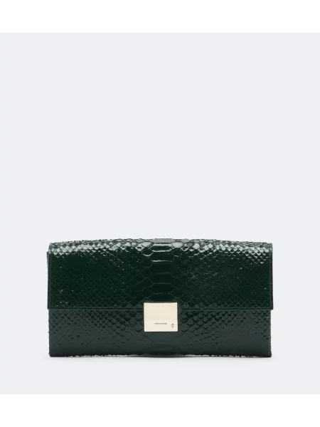 Geantă plic Tom Ford din piele cu model piele de șarpe verde