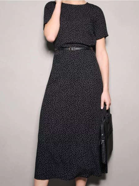 Сукня міді з з поясом у горошок різнобарвний