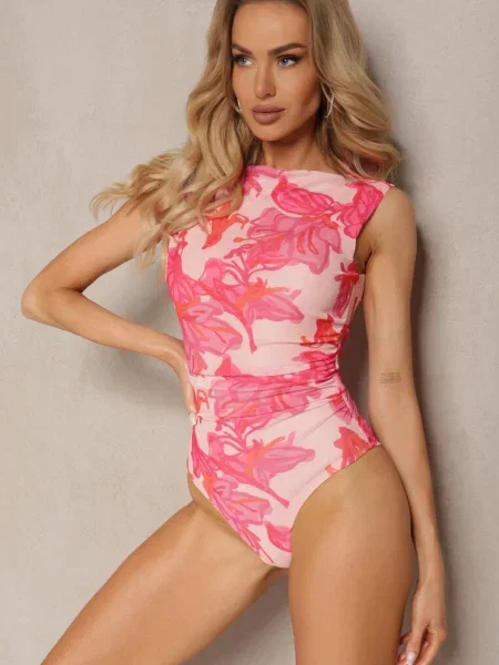 Body cu Țesătură Plasă în Flori Efinet roz