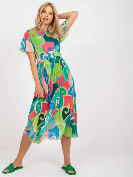 Rochie mini Fashionhunters cu mâneci scurte plisată scurtă verde