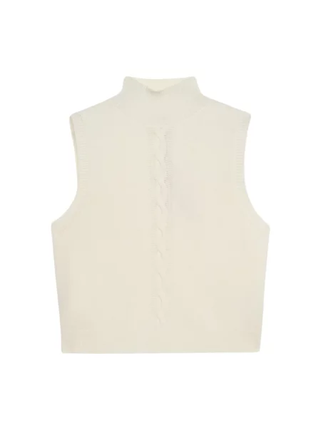 Lniany sweter Oltre bez rękawów biały