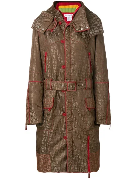 Kabát Christian Dior Pre-owned s kapucí s potiskem hnědý