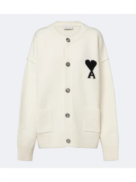 Cardigan Ami Paris de lână alb